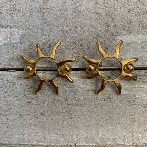 Pair of Gold Tribal Sun Nipple Shields Rings NEW - Picture 1 of 1